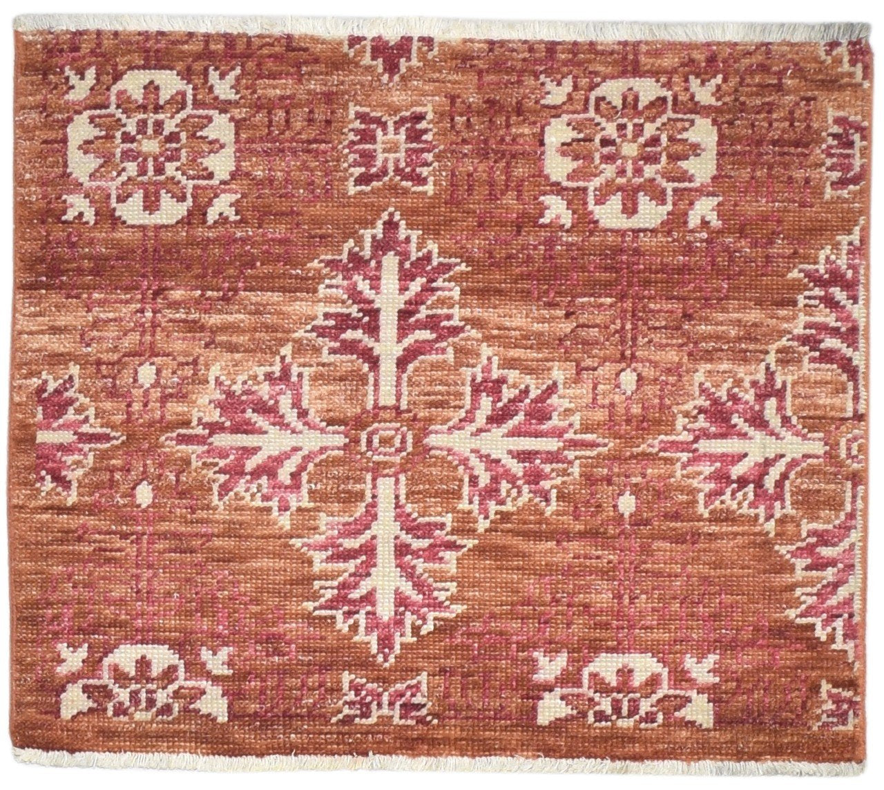 Wool Rust Rug 3' X 3' Persian Hand Knotted Moroccan Oriental Small Carpet 