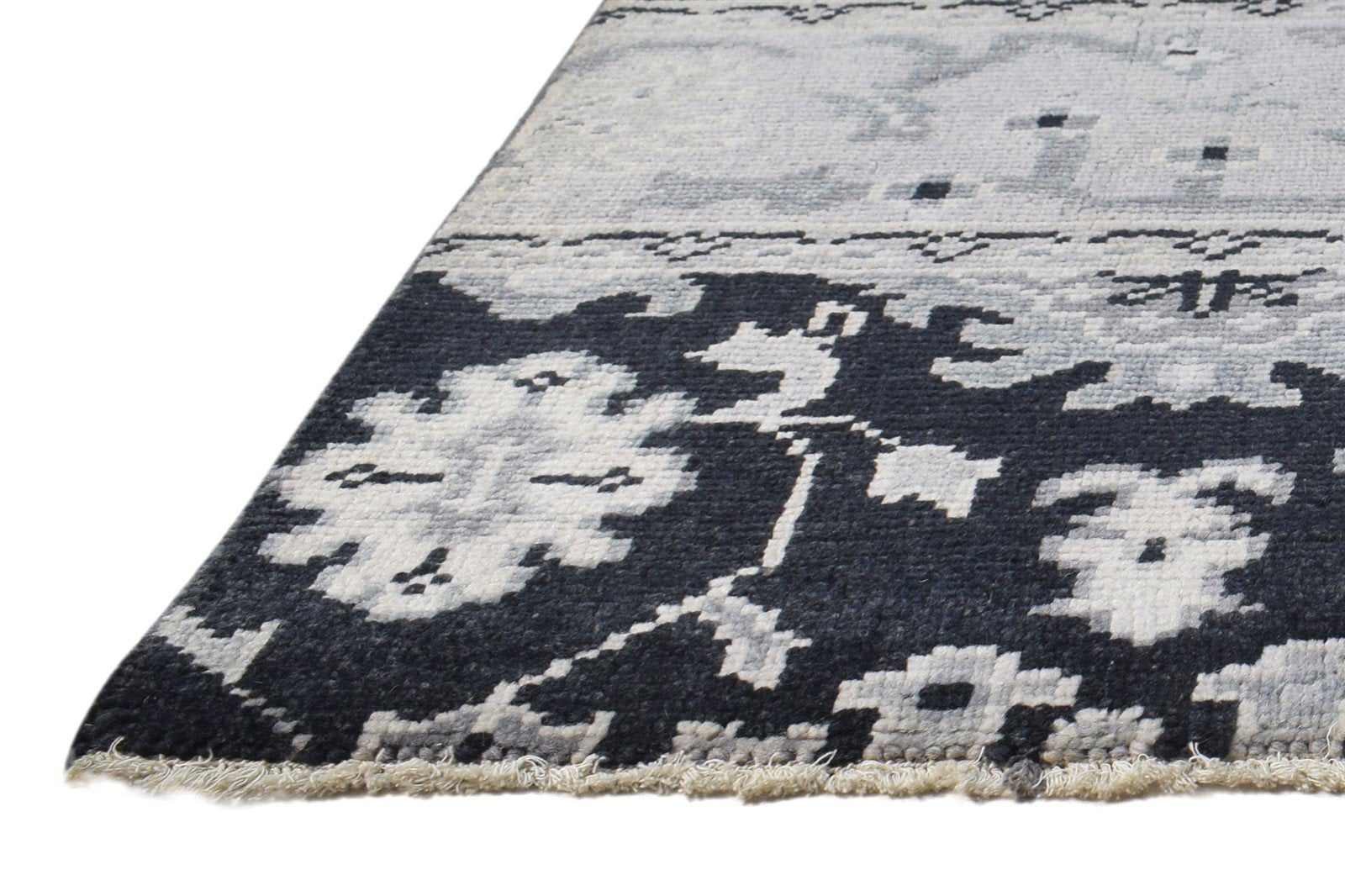 Wool Black Rug 2' X 2' Persian Hand Knotted Sarouk-Indian Oriental Small Carpet 