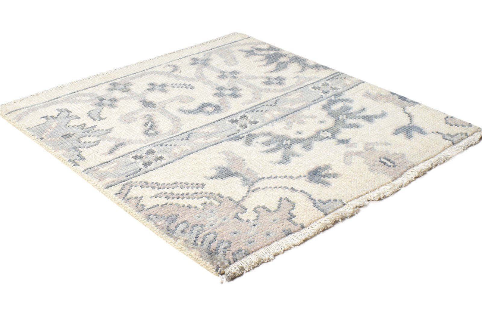 Wool Cream Rug 2' X 2' Persian Hand Knotted Oushak Oriental Small Carpet  Area Rug 