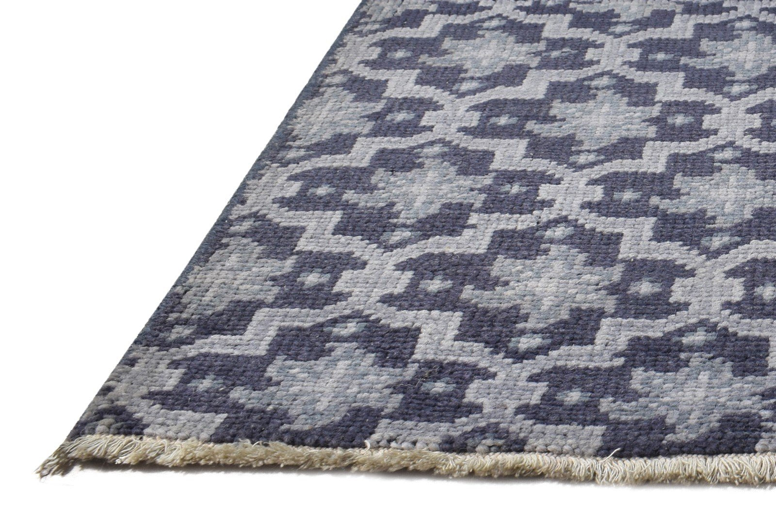 Hand Knotted Charcoal Wool Rug 2' X 2' Modern Oushak Trellis Small Carpet 