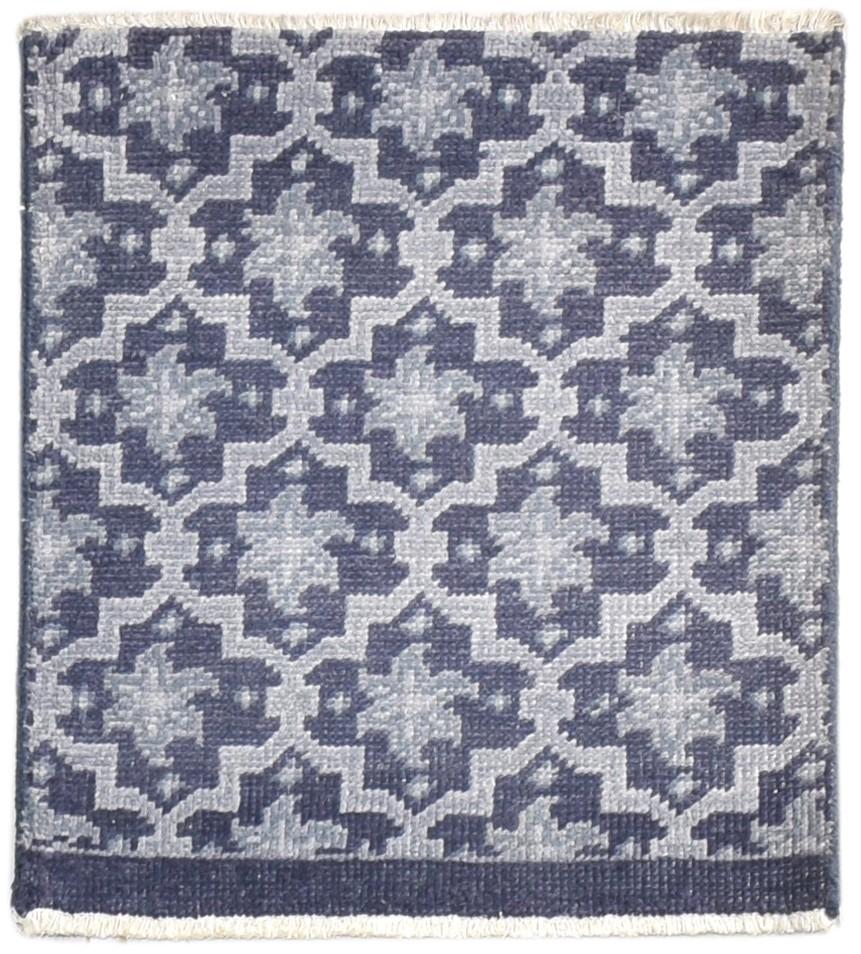 Hand Knotted Charcoal Wool Rug 2' X 2' Modern Oushak Trellis Small Carpet 