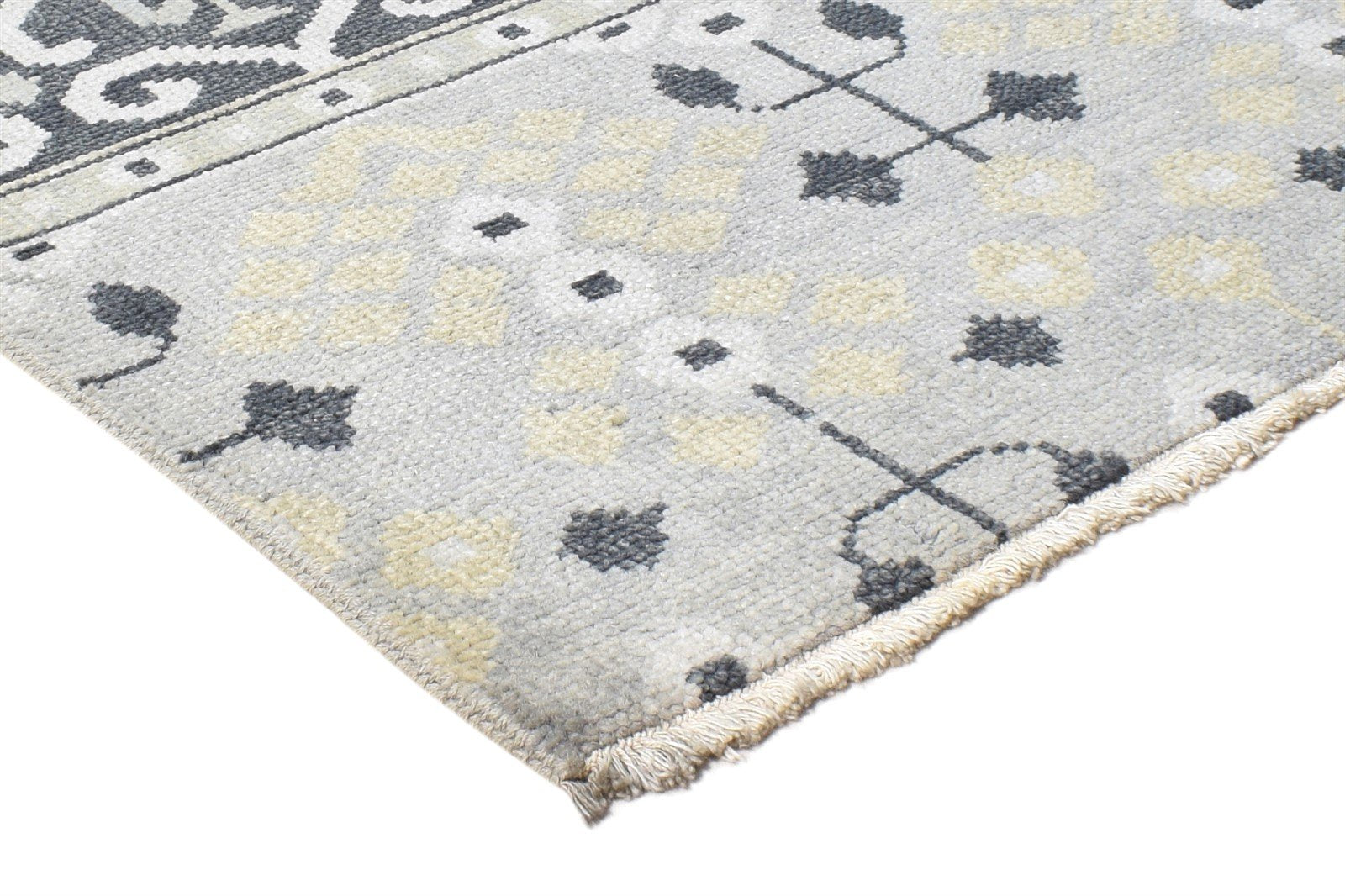 Grey Wool Rug 2' X 2' Persian Hand Knotted Sarouk-Indian Oriental Small Carpet 