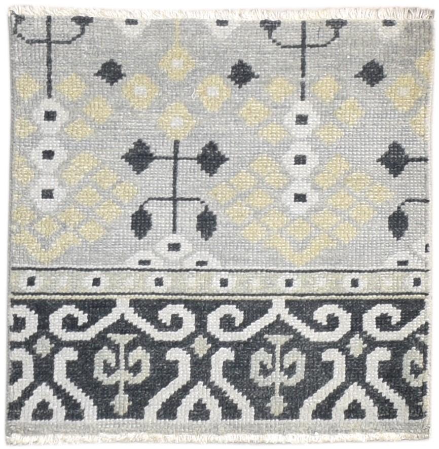 Grey Wool Rug 2' X 2' Persian Hand Knotted Sarouk-Indian Oriental Small Carpet 