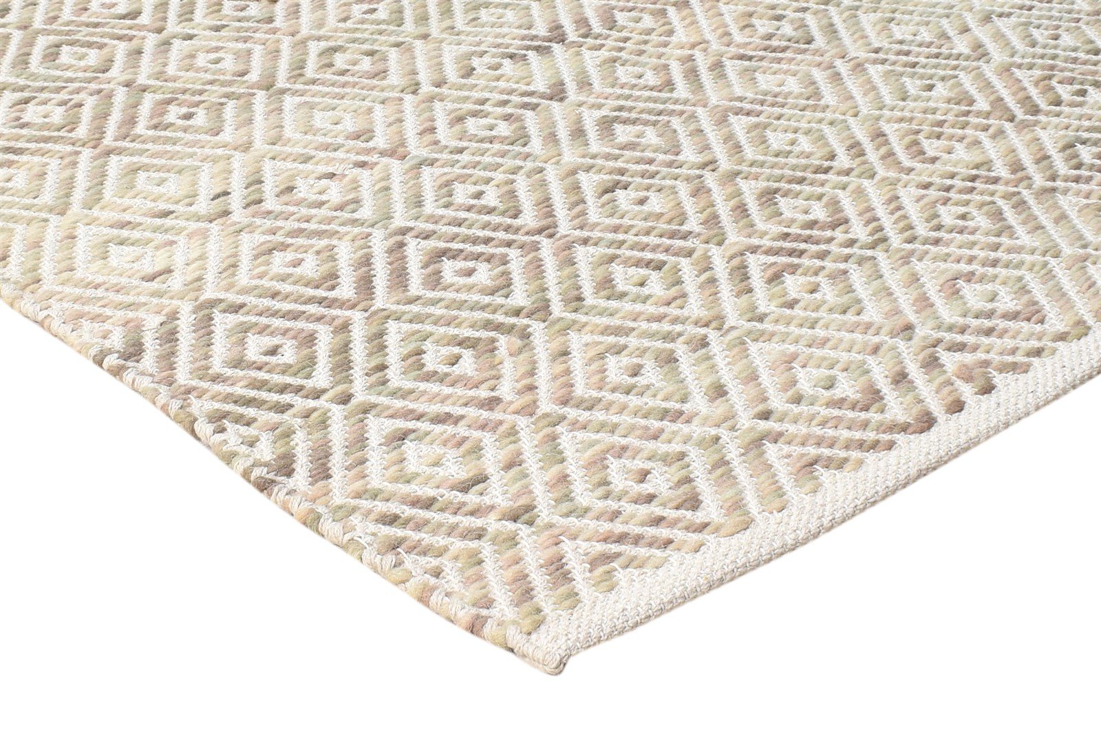 3' X 5' Rug Wool Sand Modern Hand Woven Scandinavian Diamond Small Carpet 