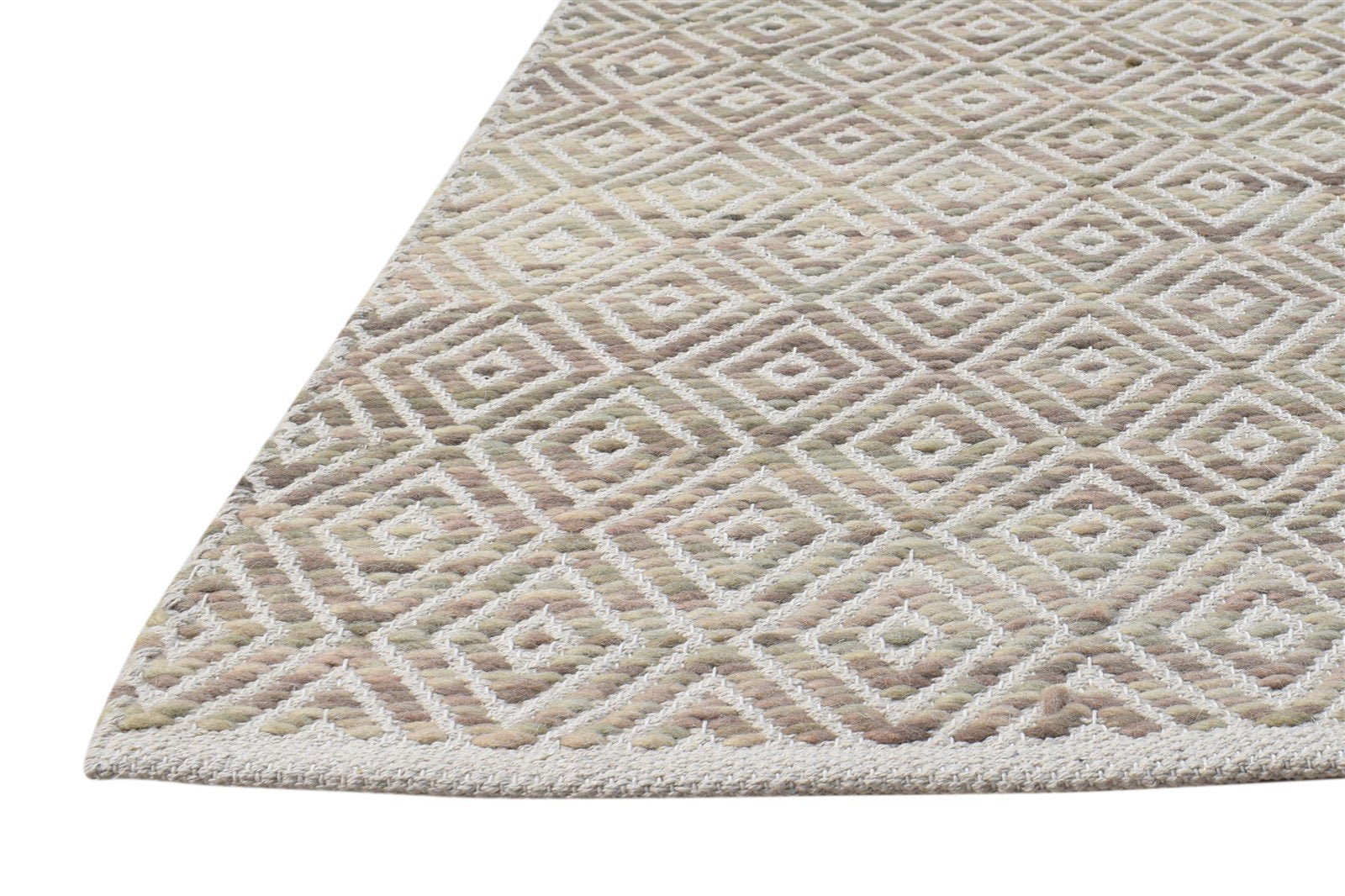 3' X 5' Rug Wool Sand Modern Hand Woven Scandinavian Diamond Small Carpet 