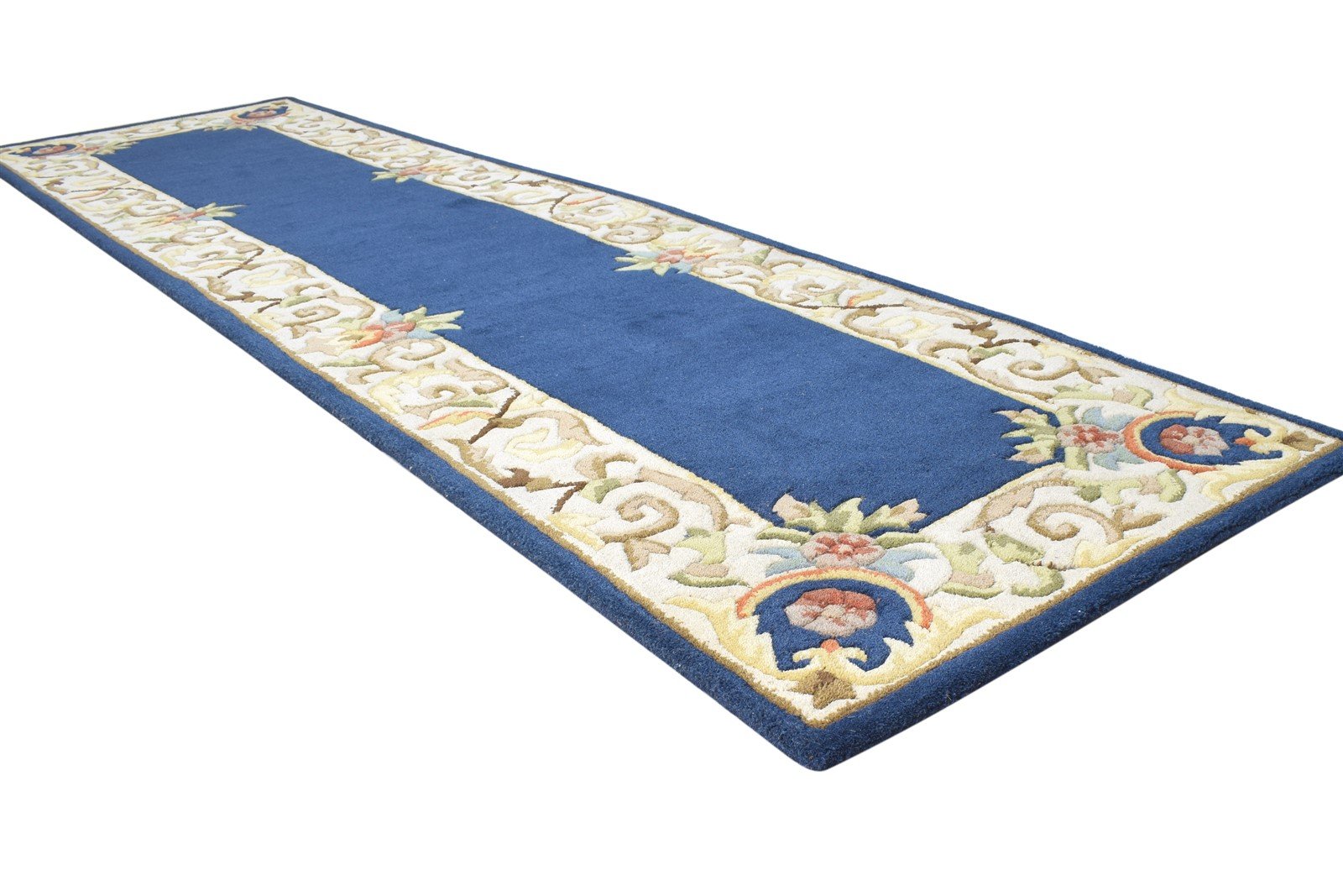 Hand Tufted Blue Wool Rug 3' X 10' Persian Mughal Oriental Small Runner 