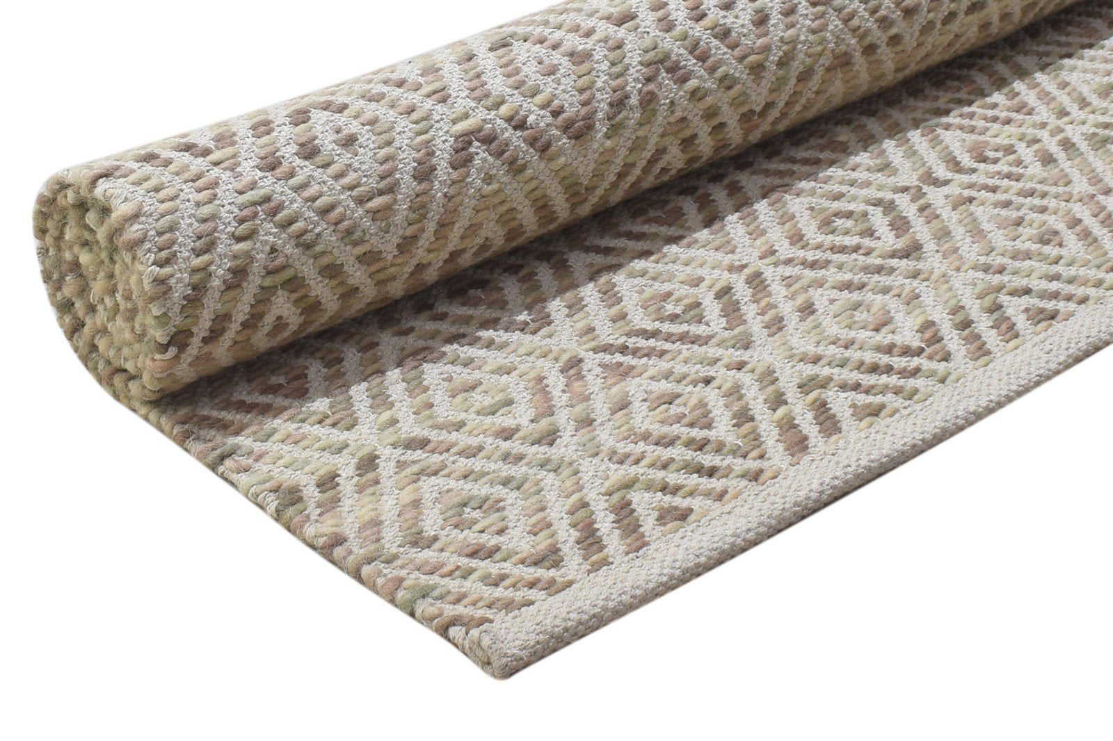 Sand Wool Rug 4' X 6' Modern Hand Woven Scandinavian Diamond Room Size Carpet 