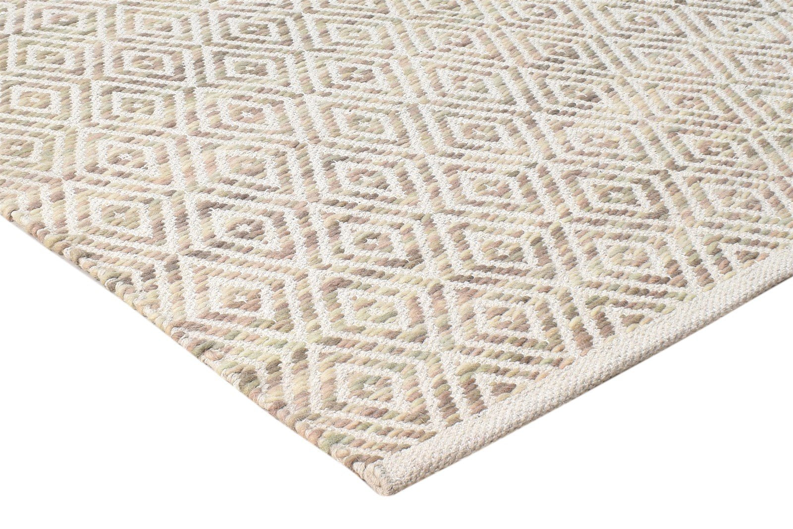 Sand Wool Rug 4' X 6' Modern Hand Woven Scandinavian Diamond Room Size Carpet 