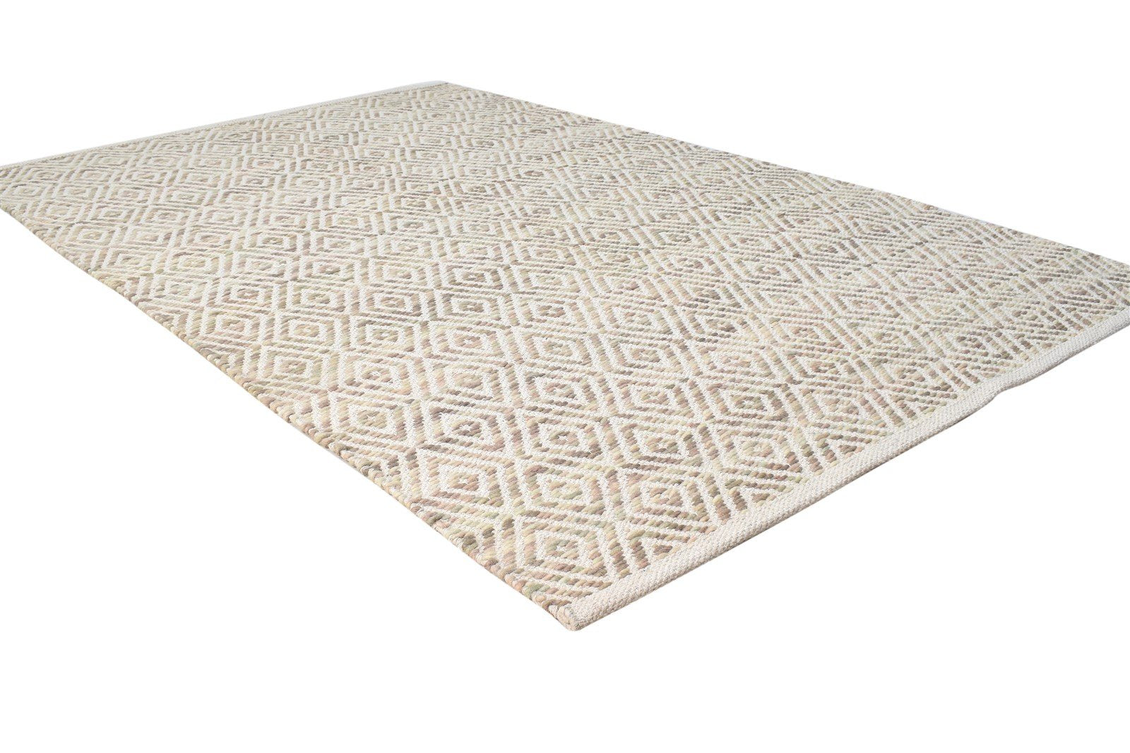 Sand Wool Rug 4' X 6' Modern Hand Woven Scandinavian Diamond Room Size Carpet 