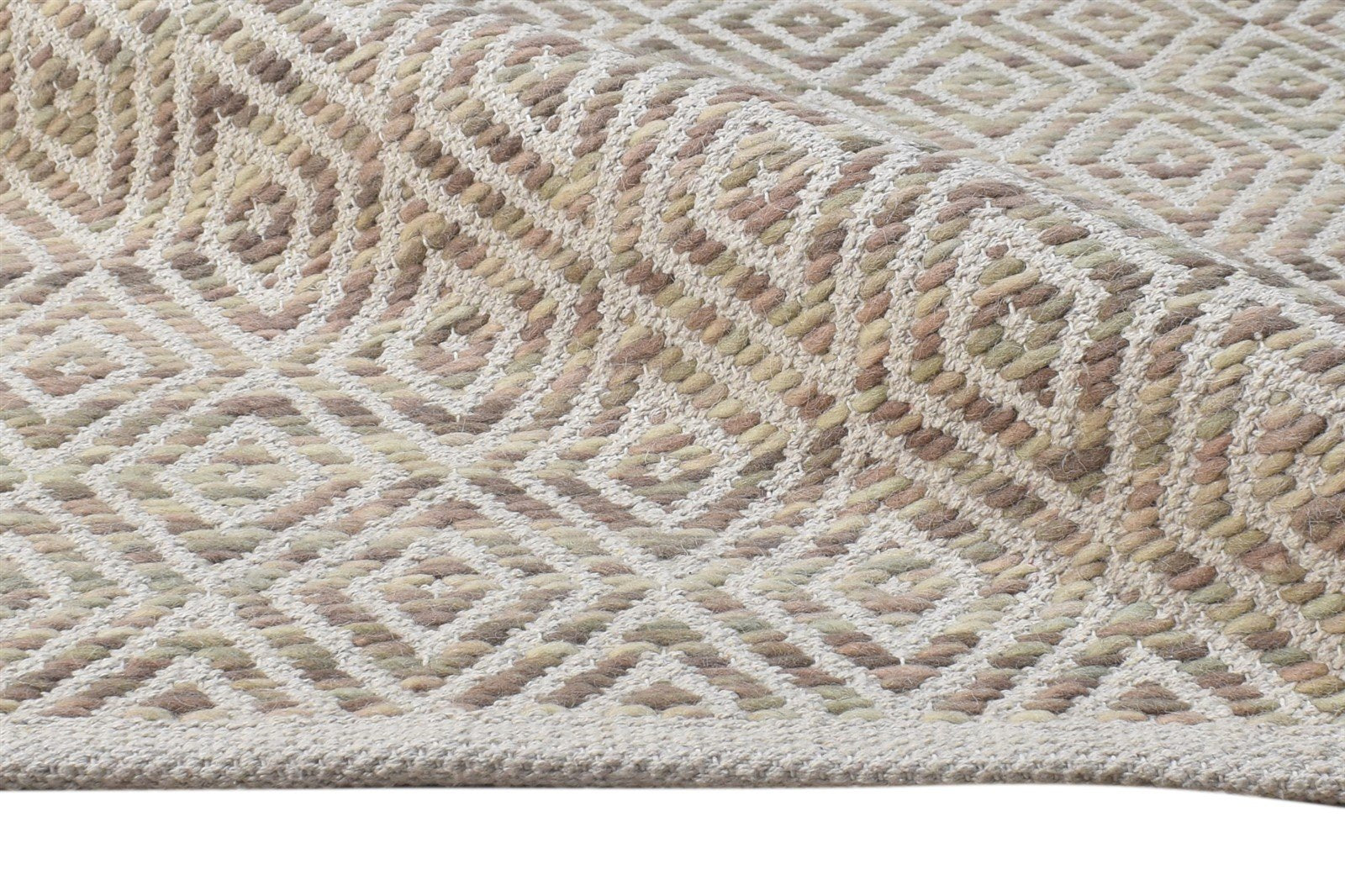 Sand Wool Rug 4' X 6' Modern Hand Woven Scandinavian Diamond Room Size Carpet 