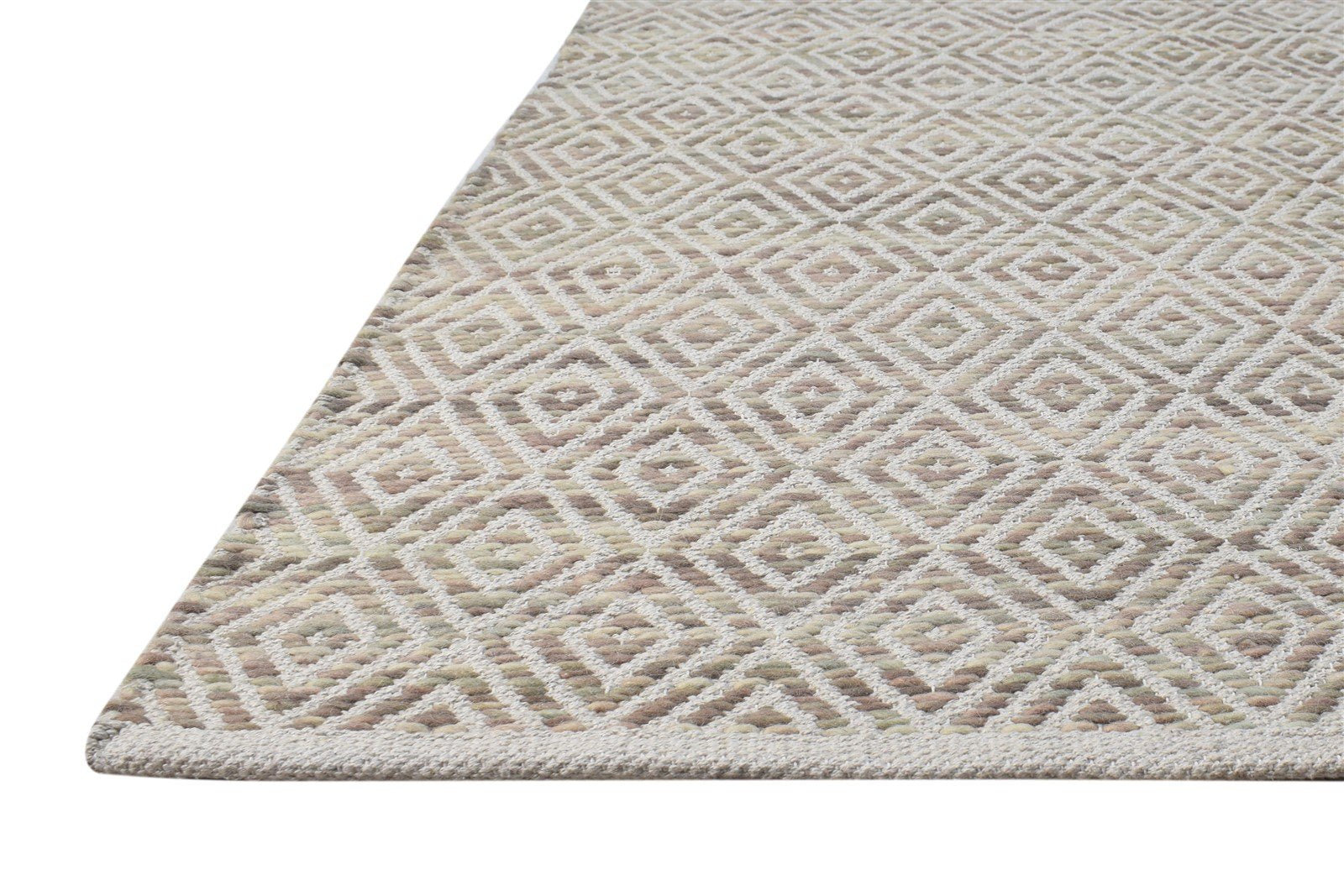 Sand Wool Rug 4' X 6' Modern Hand Woven Scandinavian Diamond Room Size Carpet 