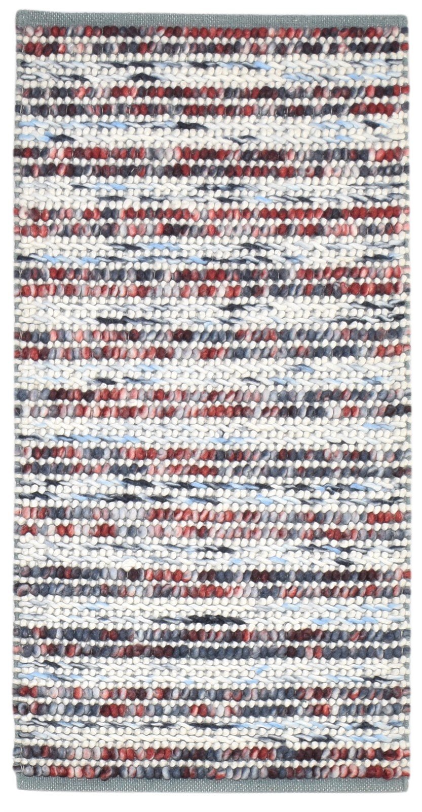 Wool Blue Rug 2'6 X 5' Modern Hand Woven Bohemian Striped Small Carpet 