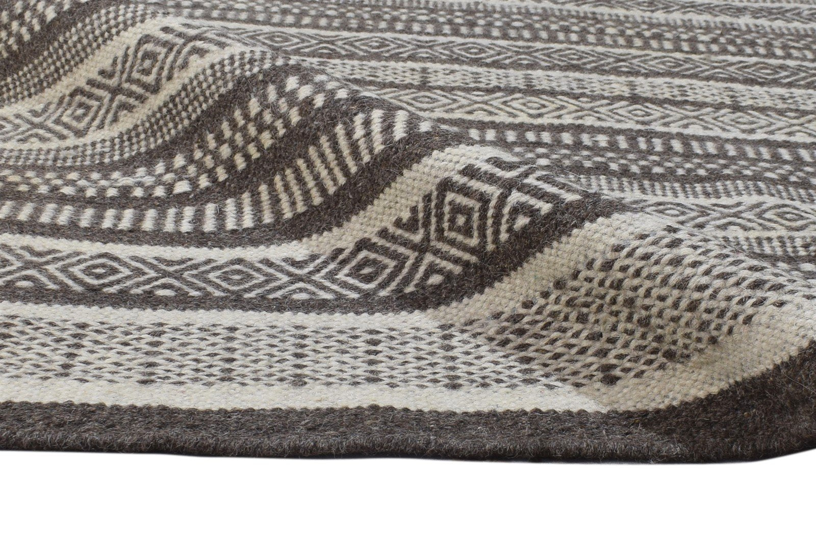 Wool Brown Rug 7' X 7' Modern Dhurrie Scandinavian Tribal Large Carpet 