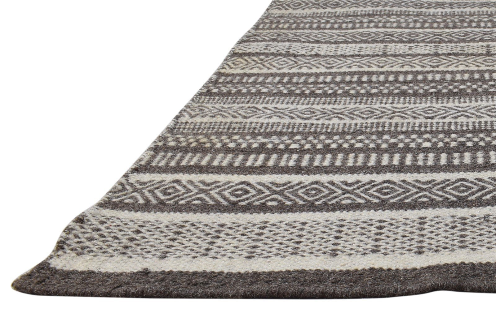 Wool Brown Rug 7' X 7' Modern Dhurrie Scandinavian Tribal Large Carpet 