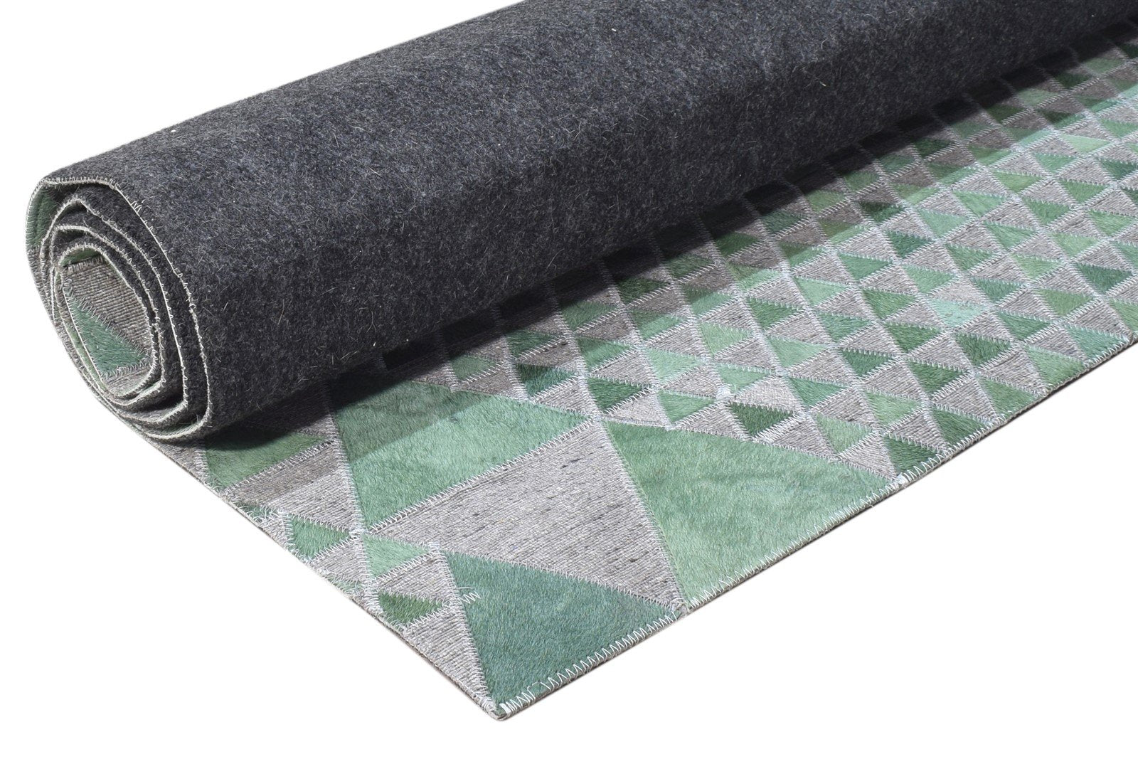 Leather / Cotton Green Rug 6X6 Modern Hand Woven Scandinavian Triangles Room Size 