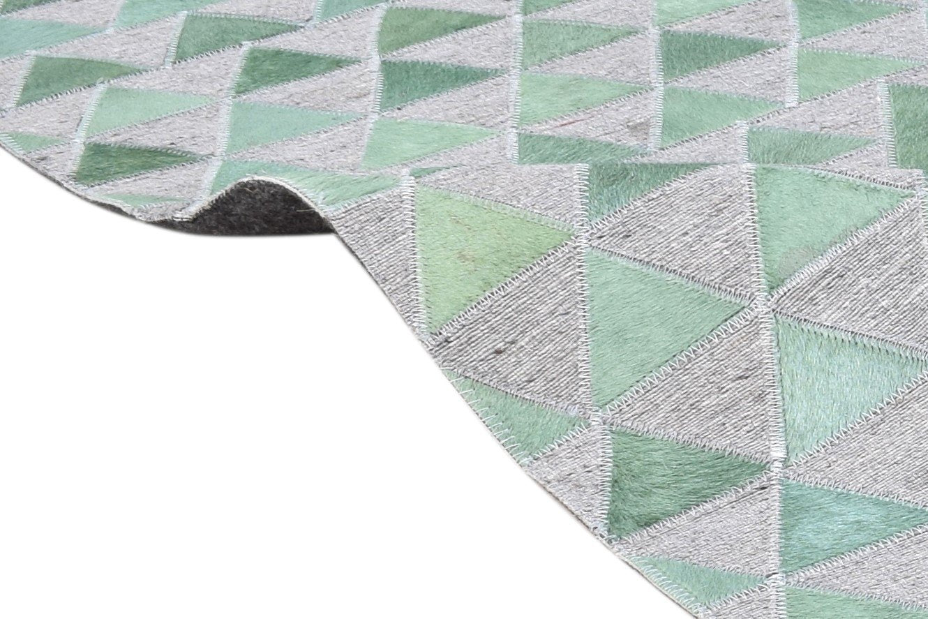 Leather / Cotton Green Rug 6X6 Modern Hand Woven Scandinavian Triangles Room Size 