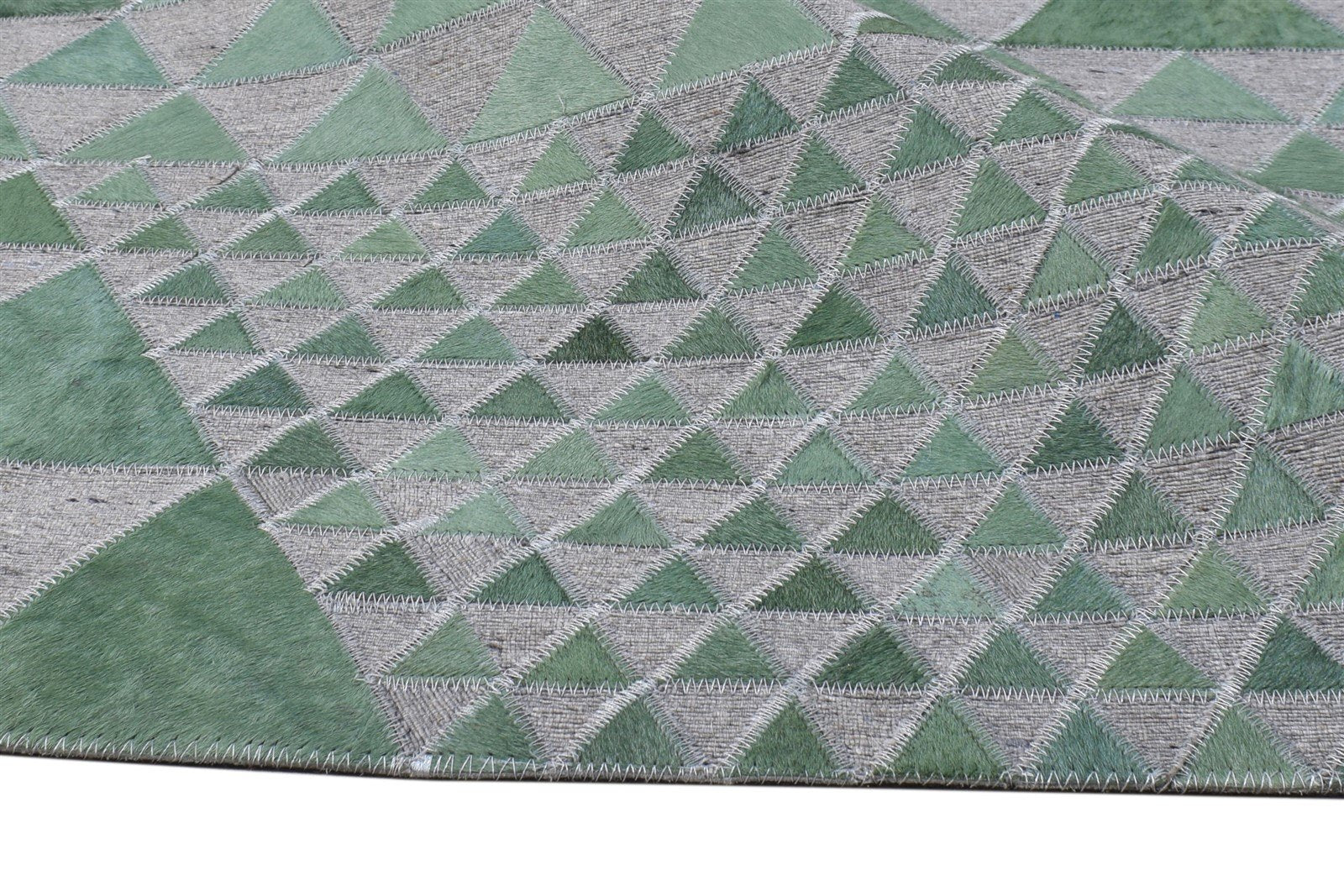 Leather / Cotton Green Rug 6X6 Modern Hand Woven Scandinavian Triangles Room Size 