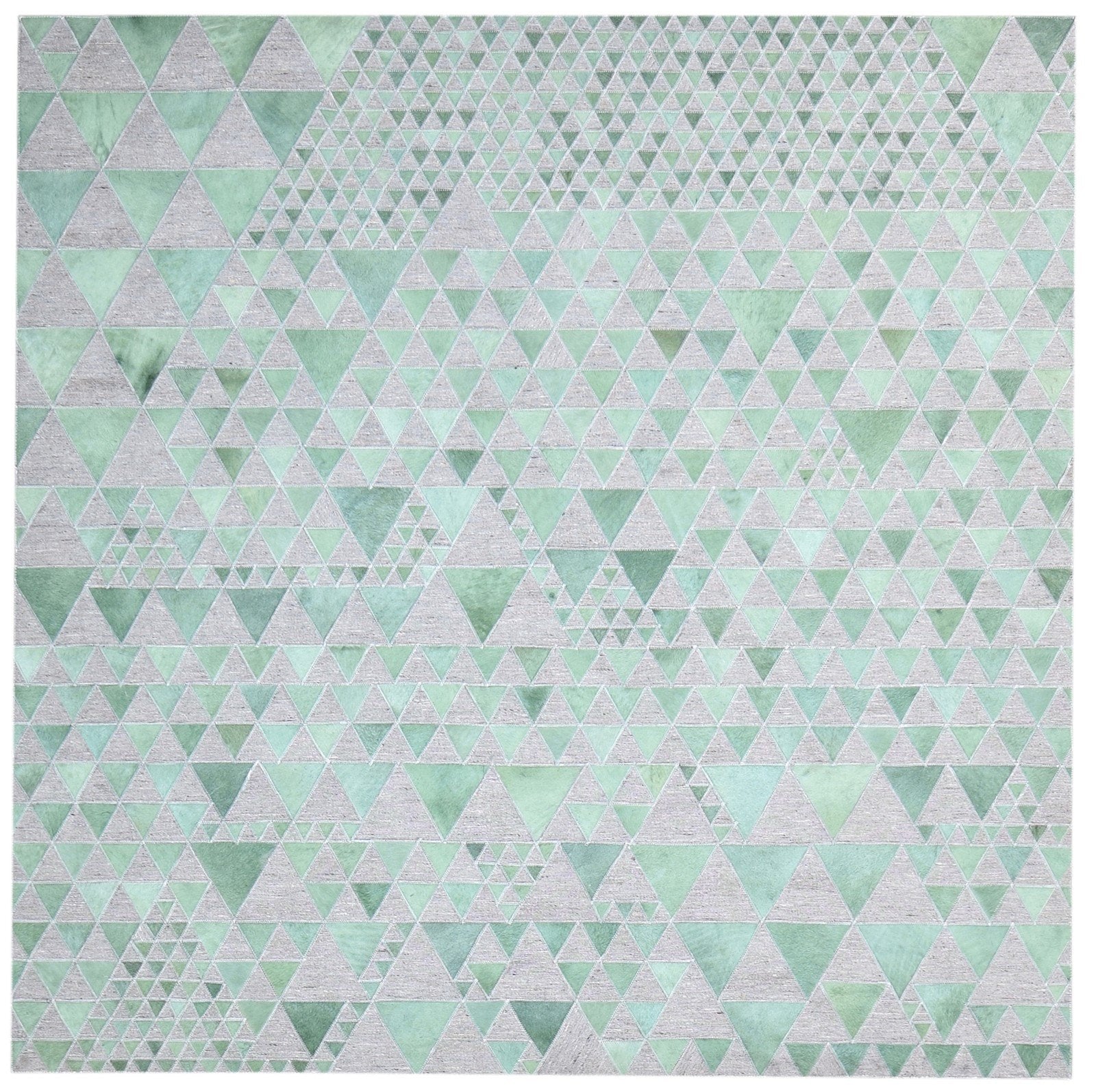 Leather / Cotton Green Rug 6X6 Modern Hand Woven Scandinavian Triangles Room Size 