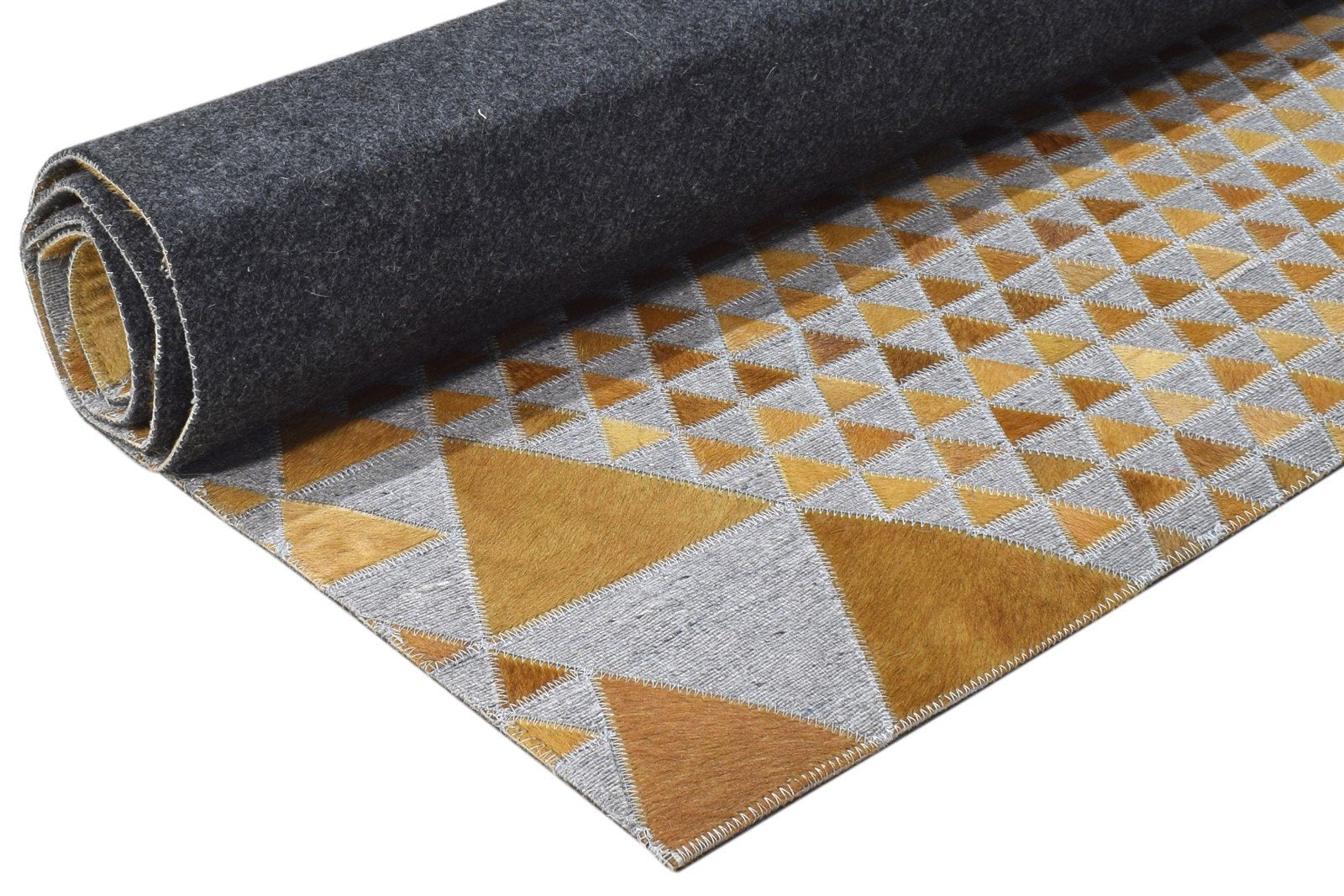 6X6 Rug Leather / Cotton Gold Modern Hand Woven Scandinavian Triangles Room Size 