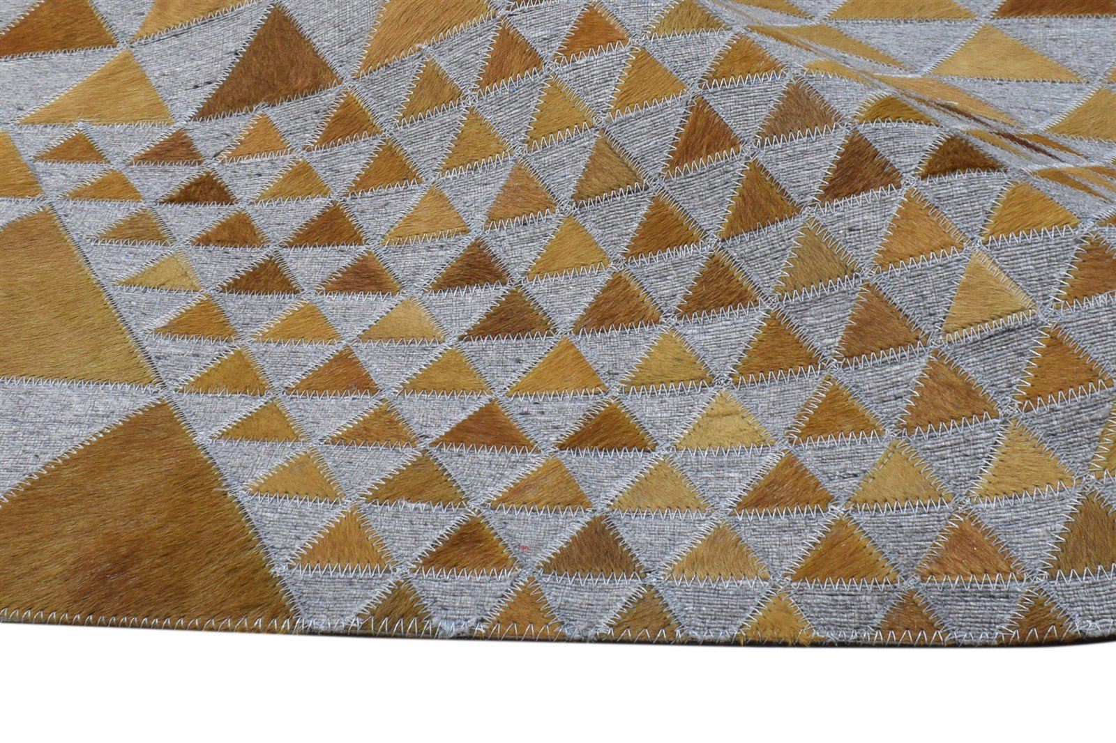 6X6 Rug Leather / Cotton Gold Modern Hand Woven Scandinavian Triangles Room Size 