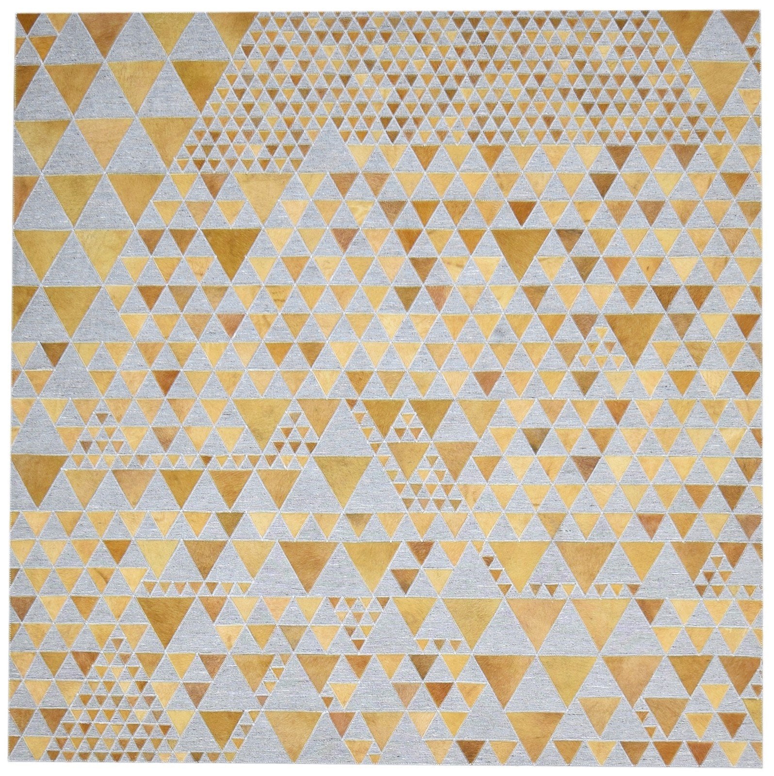 6X6 Rug Leather / Cotton Gold Modern Hand Woven Scandinavian Triangles Room Size 