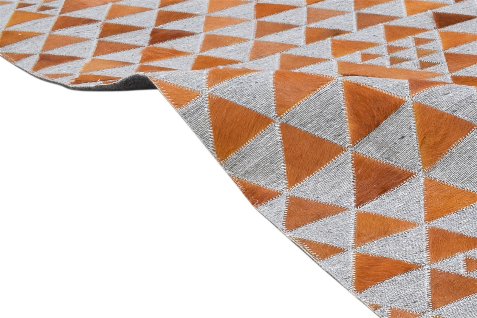 Hand Woven Brown Leather / Cotton Rug 6X6 Modern Scandinavian Triangles Large 