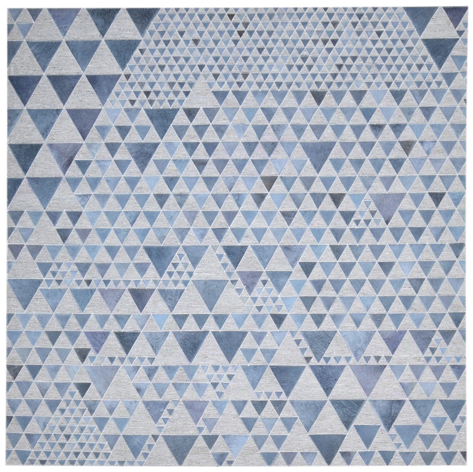 Blue Leather / Cotton Rug 6X6 Modern Hand Woven Scandinavian Triangles Room Size 