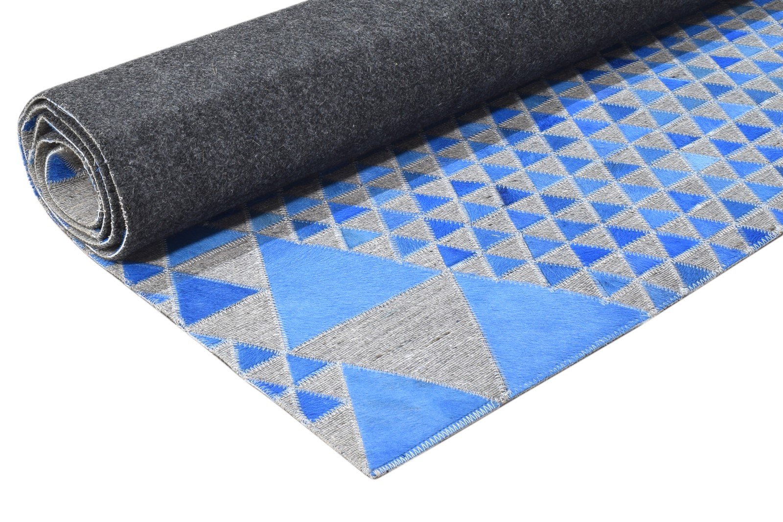 Leather / Cotton Blue Rug 6X6 Modern Hand Woven Scandinavian Triangles Room Size 