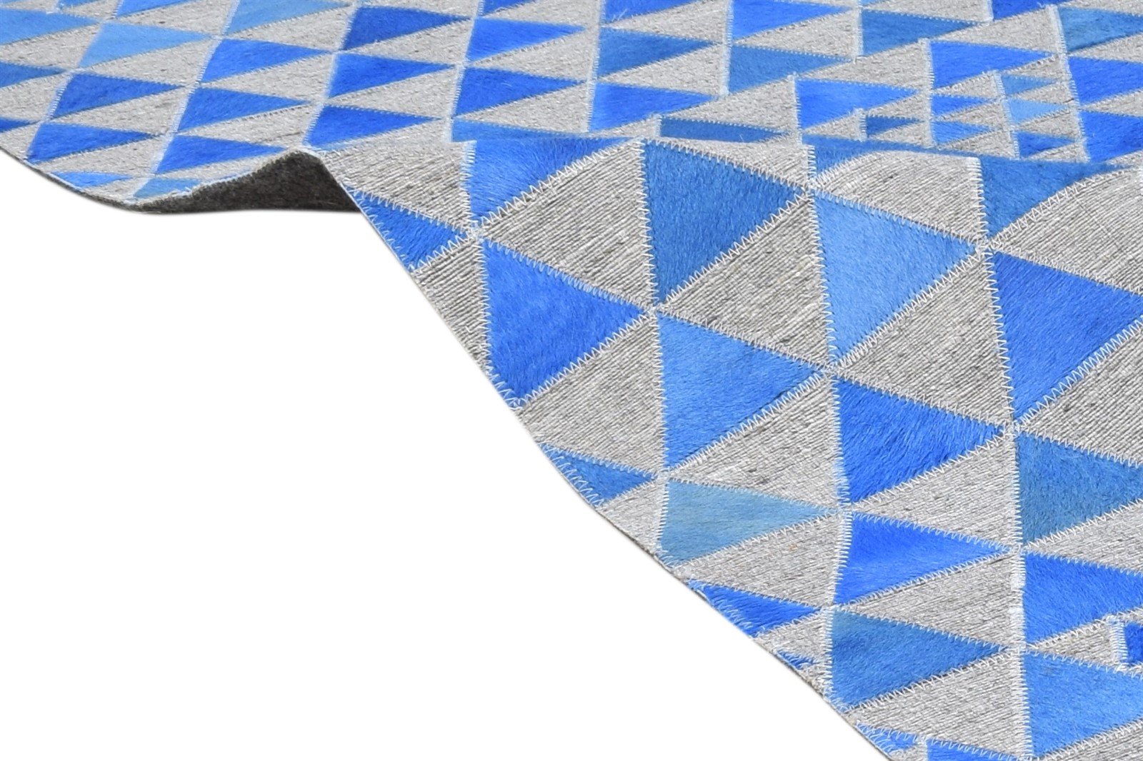 Leather / Cotton Blue Rug 6X6 Modern Hand Woven Scandinavian Triangles Room Size 