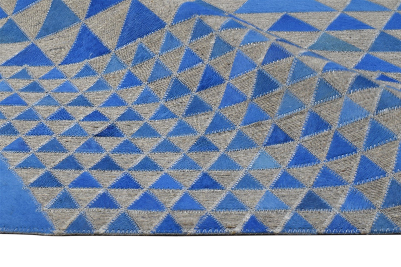 Leather / Cotton Blue Rug 6X6 Modern Hand Woven Scandinavian Triangles Room Size 