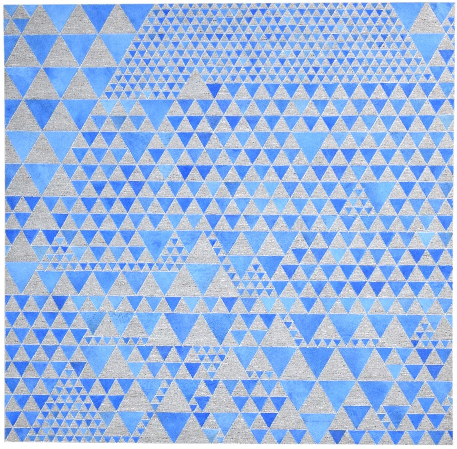 Leather / Cotton Blue Rug 6X6 Modern Hand Woven Scandinavian Triangles Room Size 