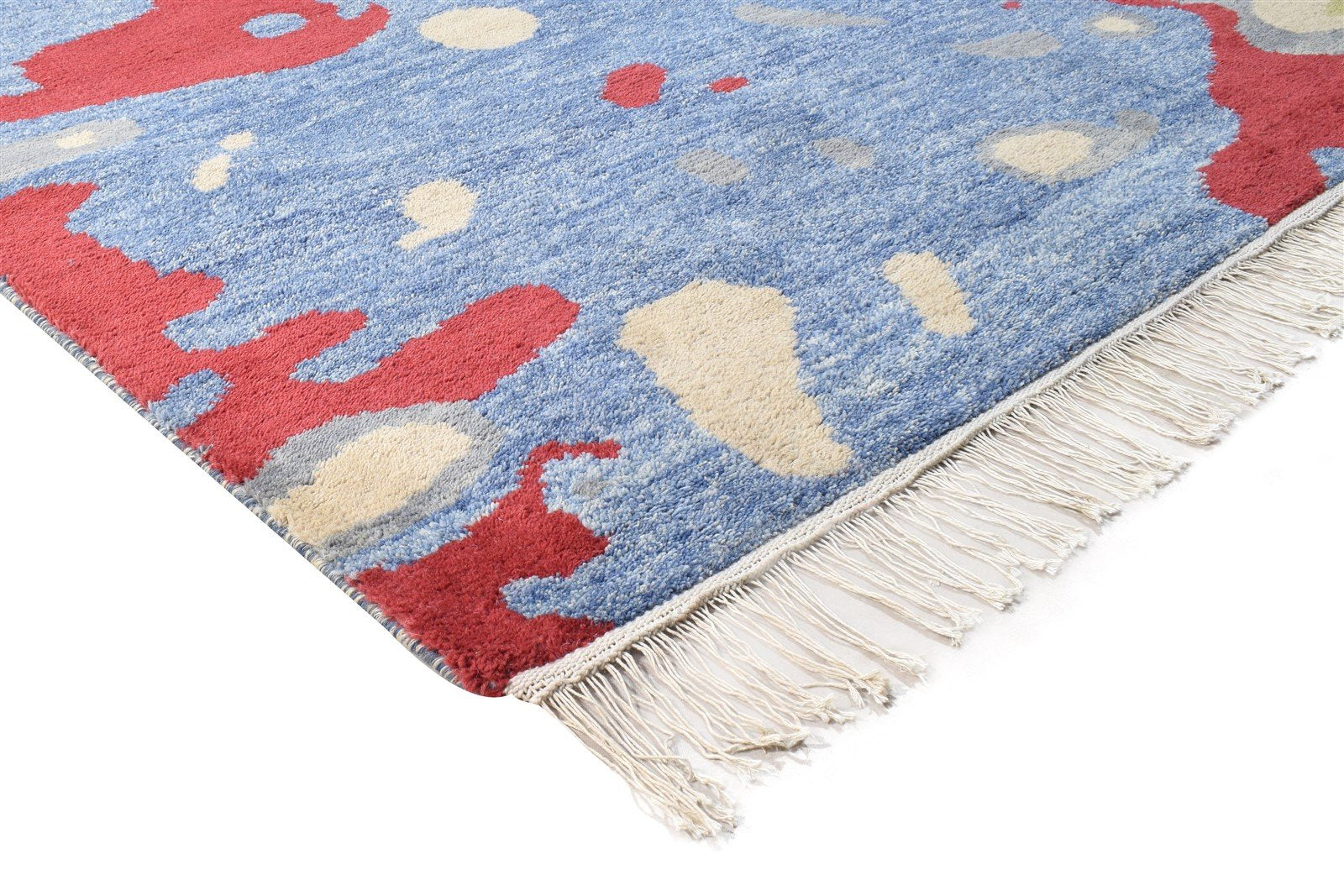 Wool Blue Rug 9' X 12' Modern Hand Woven Bohemian Abstract Extra Large Carpet 