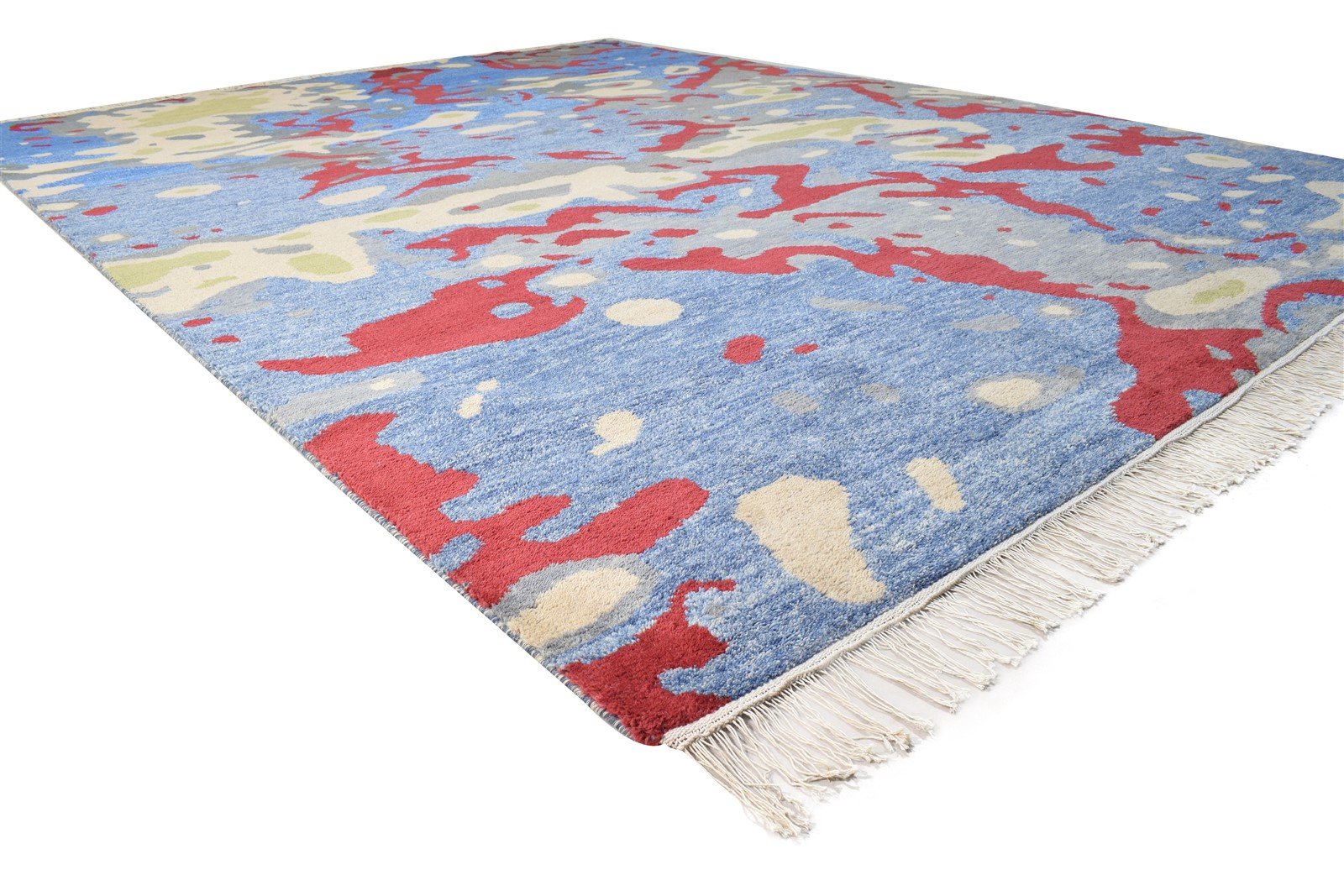 Wool Blue Rug 9' X 12' Modern Hand Woven Bohemian Abstract Extra Large Carpet 