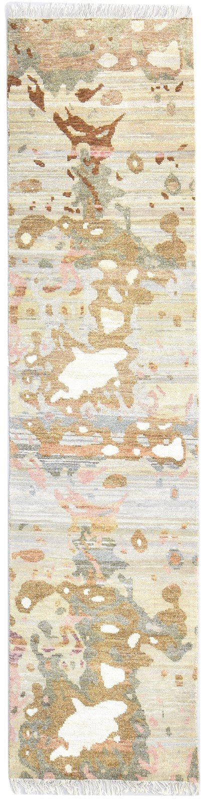 Hand Knotted Sand Wool Rug 2'6 X 10' Modern Bohemian Abstract Small Runner 