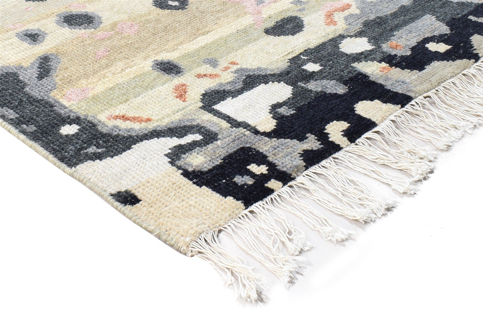 Sand Wool Rug 3' X 5' Modern Hand Knotted Bohemian Abstract Small Carpet 