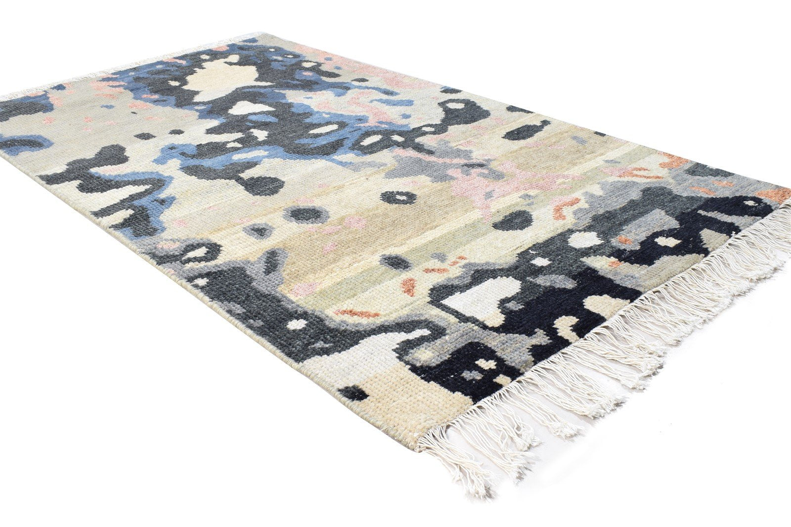 Sand Wool Rug 3' X 5' Modern Hand Knotted Bohemian Abstract Small Carpet 