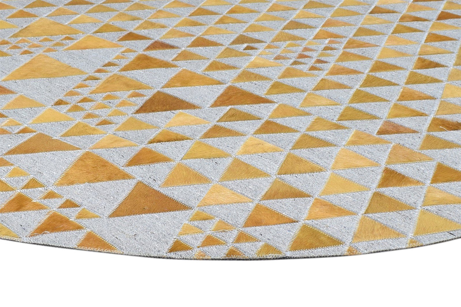 6X6 Rug Leather / Cotton Gold Modern Hand Woven Scandinavian Triangles Room Size 