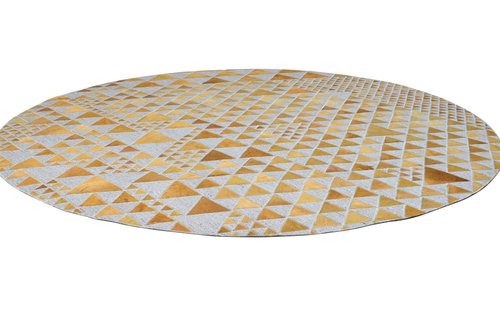 6X6 Rug Leather / Cotton Gold Modern Hand Woven Scandinavian Triangles Room Size 