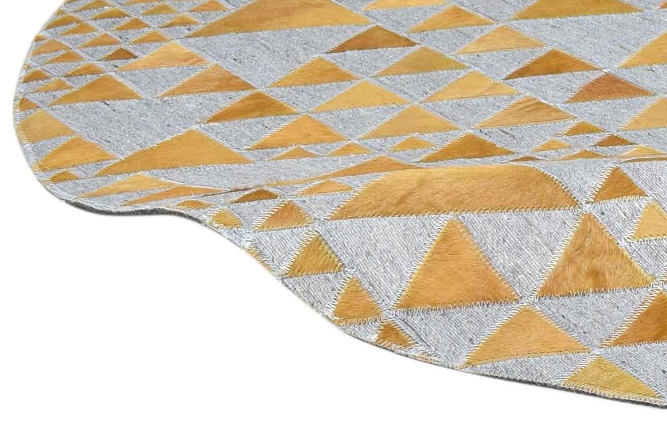 6X6 Rug Leather / Cotton Gold Modern Hand Woven Scandinavian Triangles Room Size 