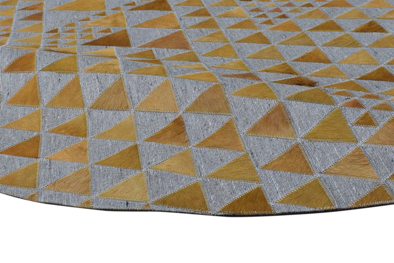 6X6 Rug Leather / Cotton Gold Modern Hand Woven Scandinavian Triangles Room Size 