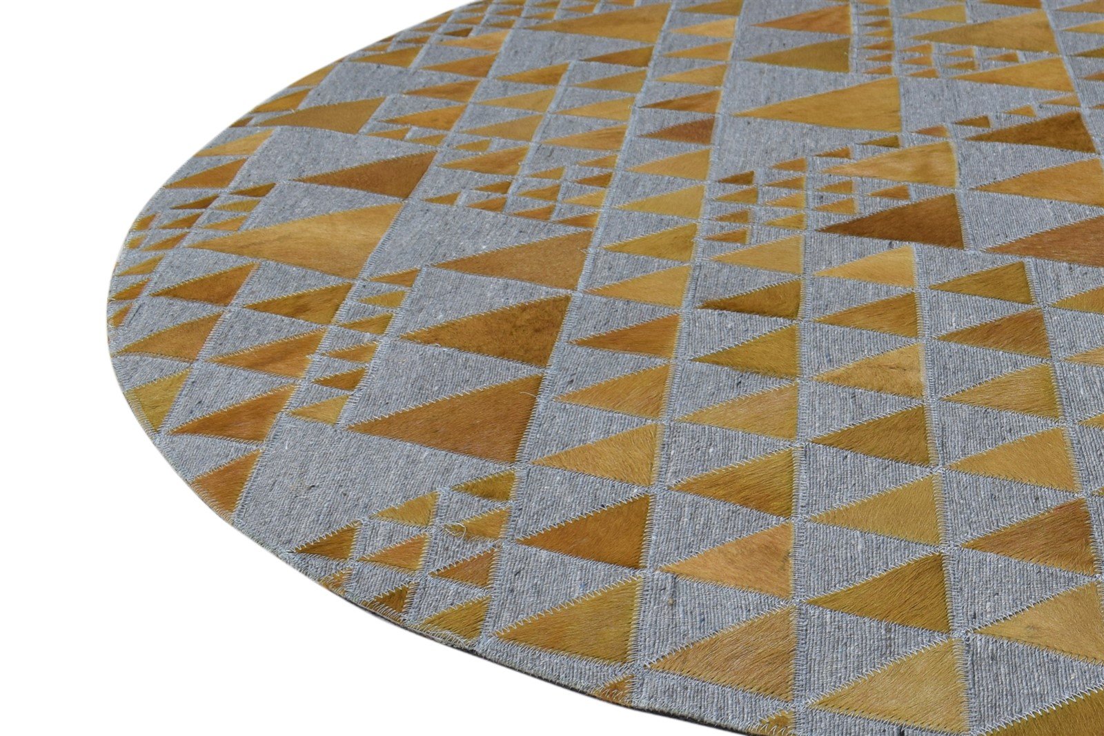 6X6 Rug Leather / Cotton Gold Modern Hand Woven Scandinavian Triangles Room Size 