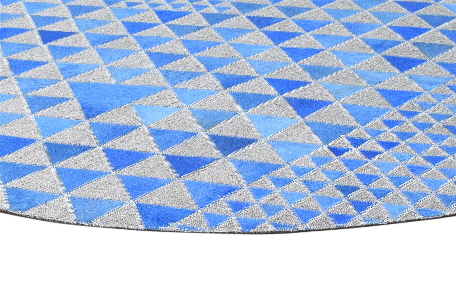 Hand Woven Blue Leather / Cotton Rug 6X6 Modern Scandinavian Triangles Room Size 