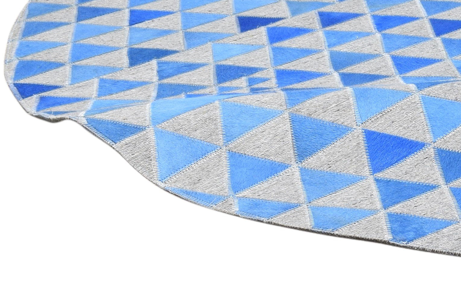 Hand Woven Blue Leather / Cotton Rug 6X6 Modern Scandinavian Triangles Room Size 