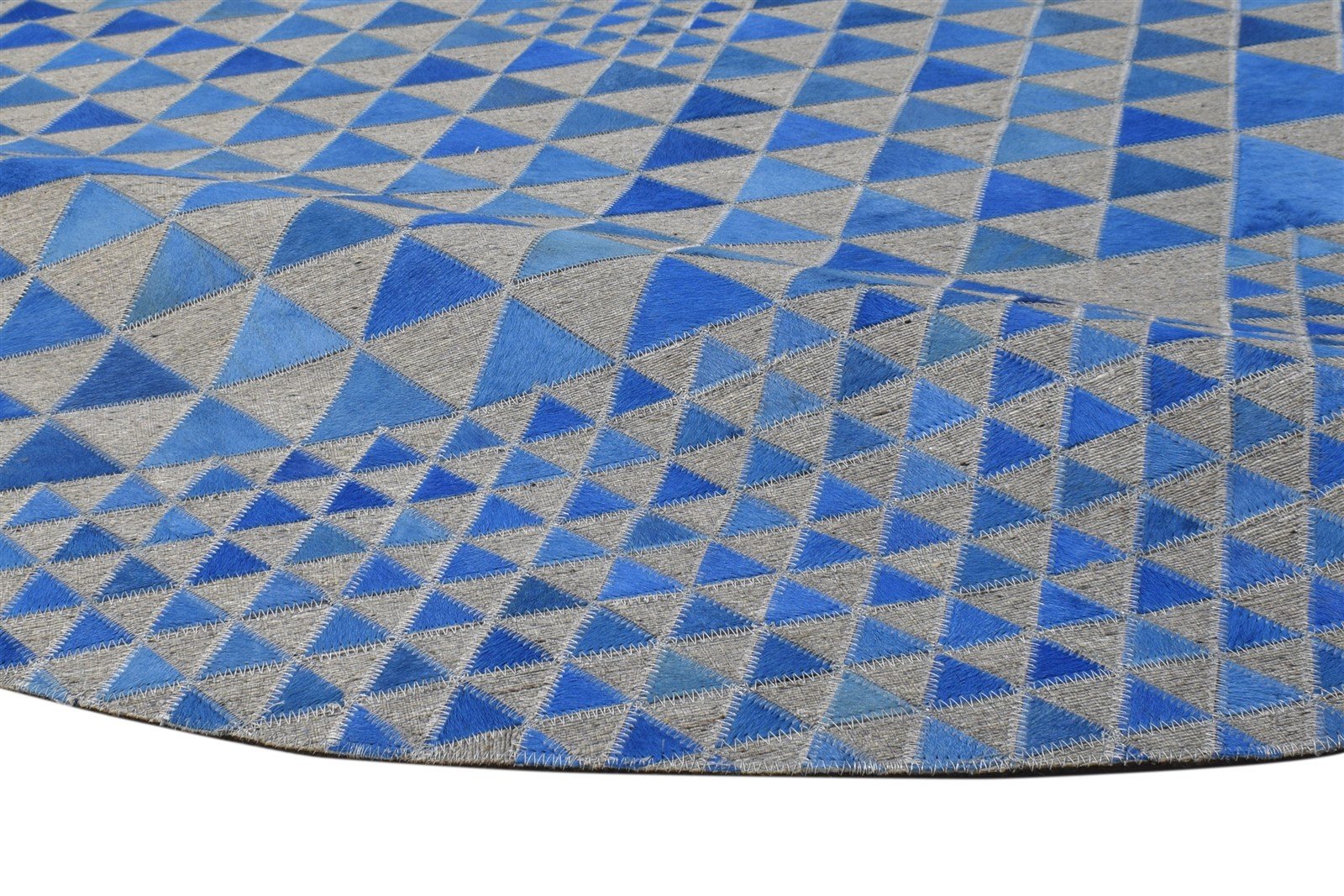 Hand Woven Blue Leather / Cotton Rug 6X6 Modern Scandinavian Triangles Room Size 