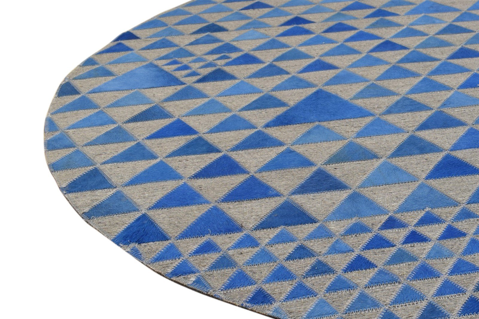 Hand Woven Blue Leather / Cotton Rug 6X6 Modern Scandinavian Triangles Room Size 