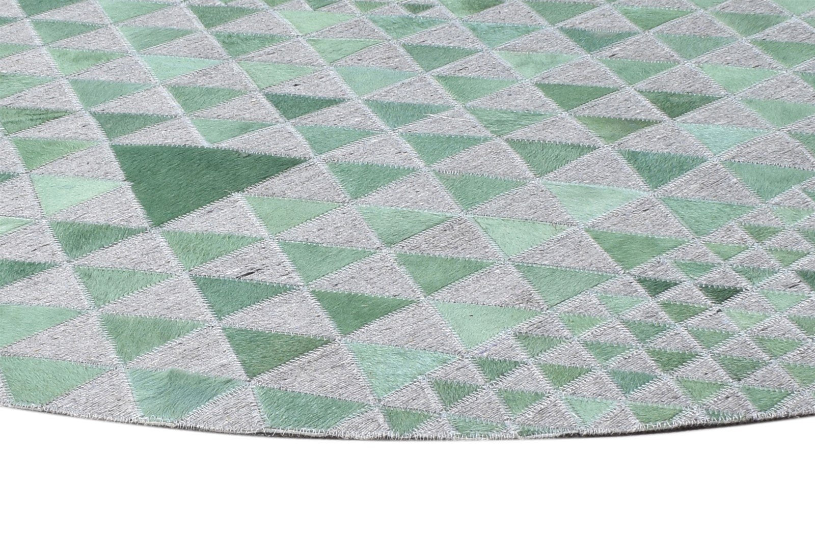 Green Leather / Cotton Rug 6X6 Modern Hand Woven Scandinavian Triangles Room Size 