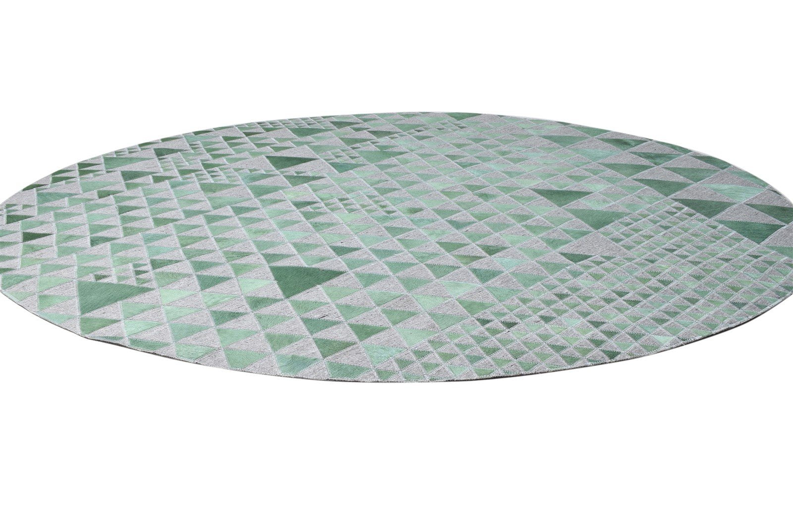 Green Leather / Cotton Rug 6X6 Modern Hand Woven Scandinavian Triangles Room Size 