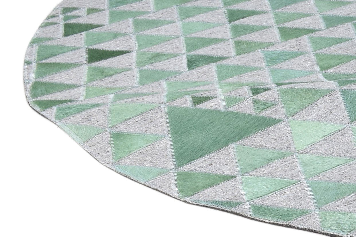 Green Leather / Cotton Rug 6X6 Modern Hand Woven Scandinavian Triangles Room Size 