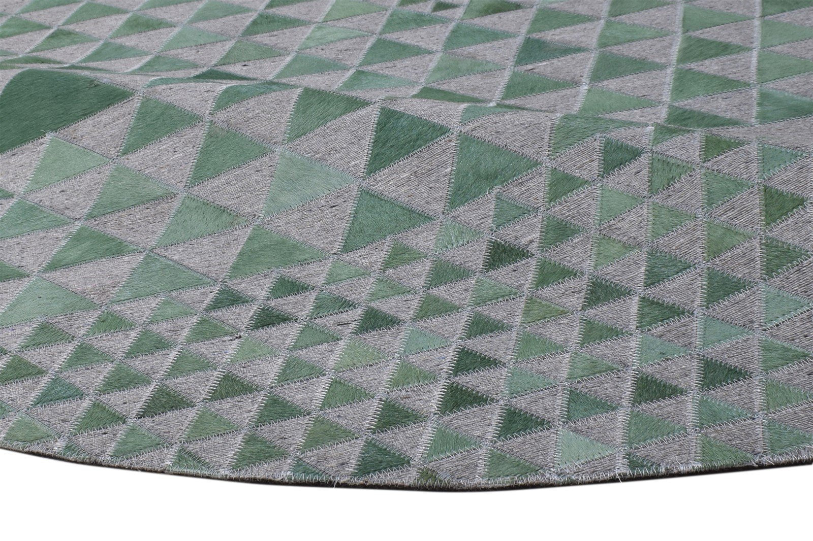 Green Leather / Cotton Rug 6X6 Modern Hand Woven Scandinavian Triangles Room Size 