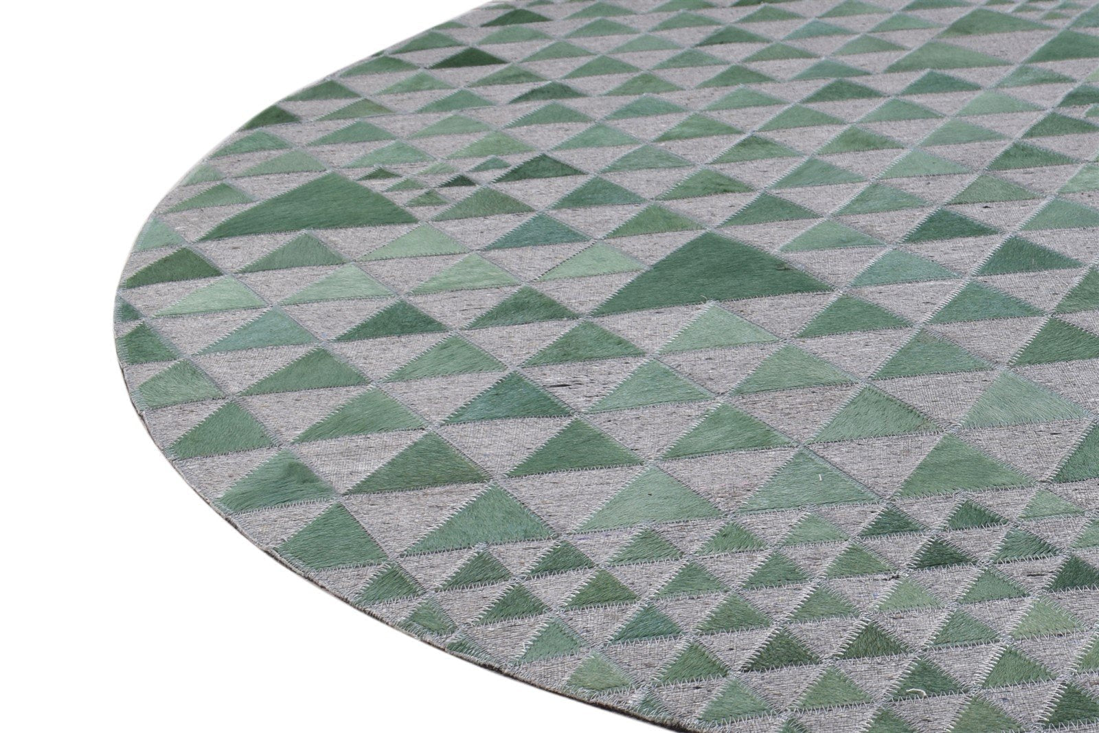 Green Leather / Cotton Rug 6X6 Modern Hand Woven Scandinavian Triangles Room Size 